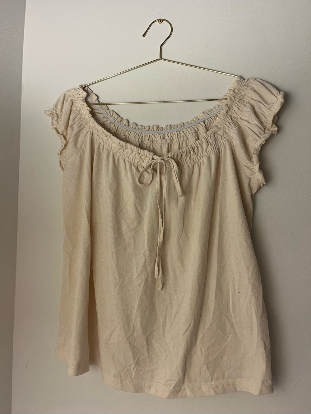 Off Shoulder Peasant Top Cream Blouse